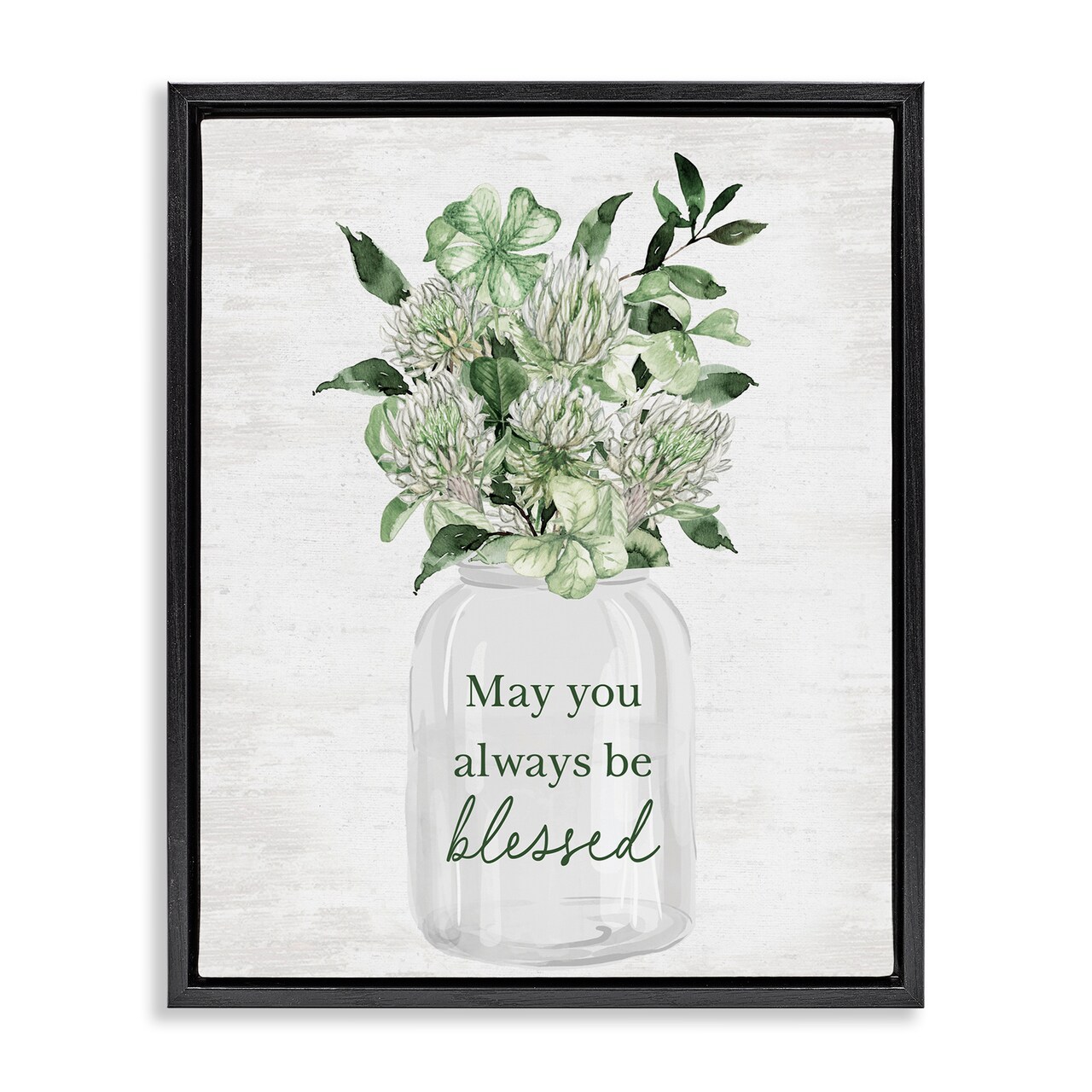 Stupell Industries Be Blessed Lucky Spring Flowers Black Framed Floater Canvas Wall Art, design by Lettered and Lined